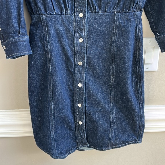 Only Blue Denim Button Snap Down Dress Dark Blue Long Sleeves Size Small - Picture 9 of 12